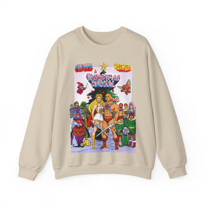 He-Man & She-Ra Christmas Special Heavy Blend Crewneck Sweatshirt - Masters of the Universe, Princess of Power Filmation Festive Holiday Cartoon