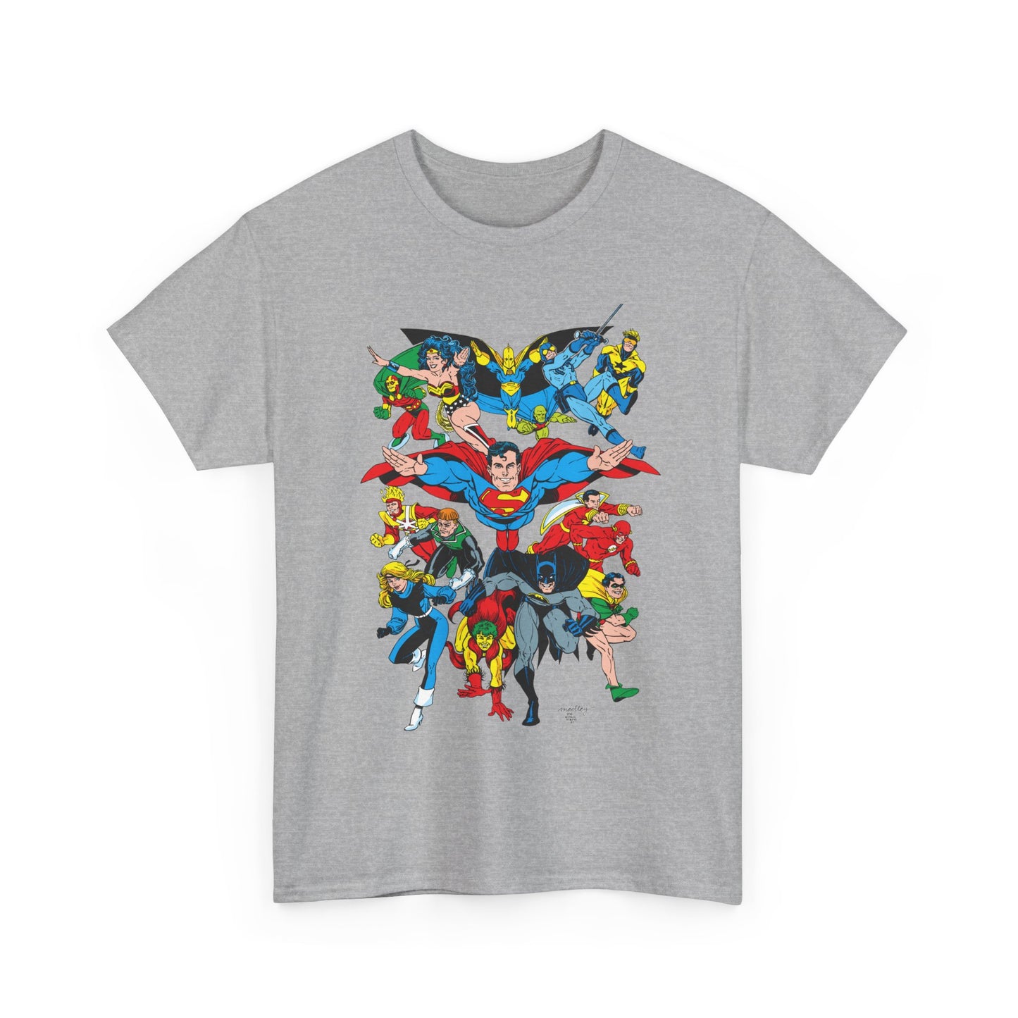 DC Legends T-Shirt - Linda Medley, Arthur Adams Art - Superman, Wonder Woman, Batman, Creeper, Black Canary, Guy Gardner, Blue Beetle, Booster Gold, Dr. Fate, Flash - DC Comics