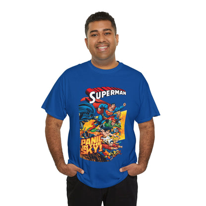 Superman - Panic in the Sky T-Shirt - Dan Jurgens Art - Vs Brainiac & Maxima - Wonder Woman, Booster Gold, Shazam, Batman, Flash, Aquaman, Supergirl - DC Comics