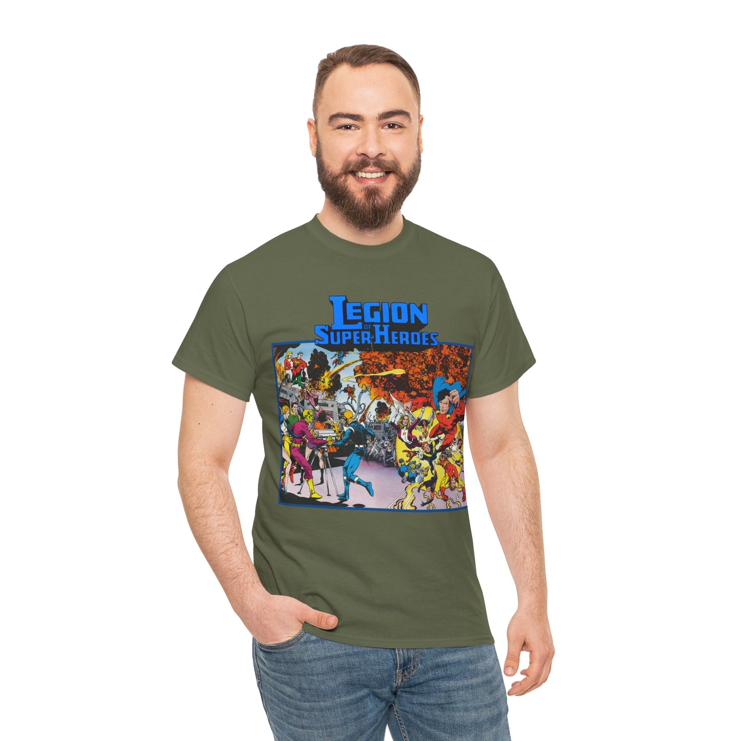 Legion of Super-Heroes T-Shirt - Steve Lightle Art - Mon-El, Saturn Girl, Brainiac 5, Sun Boy, Lightning Lad, Dawnstar, Timber Wolf - LOSH - DC Comics