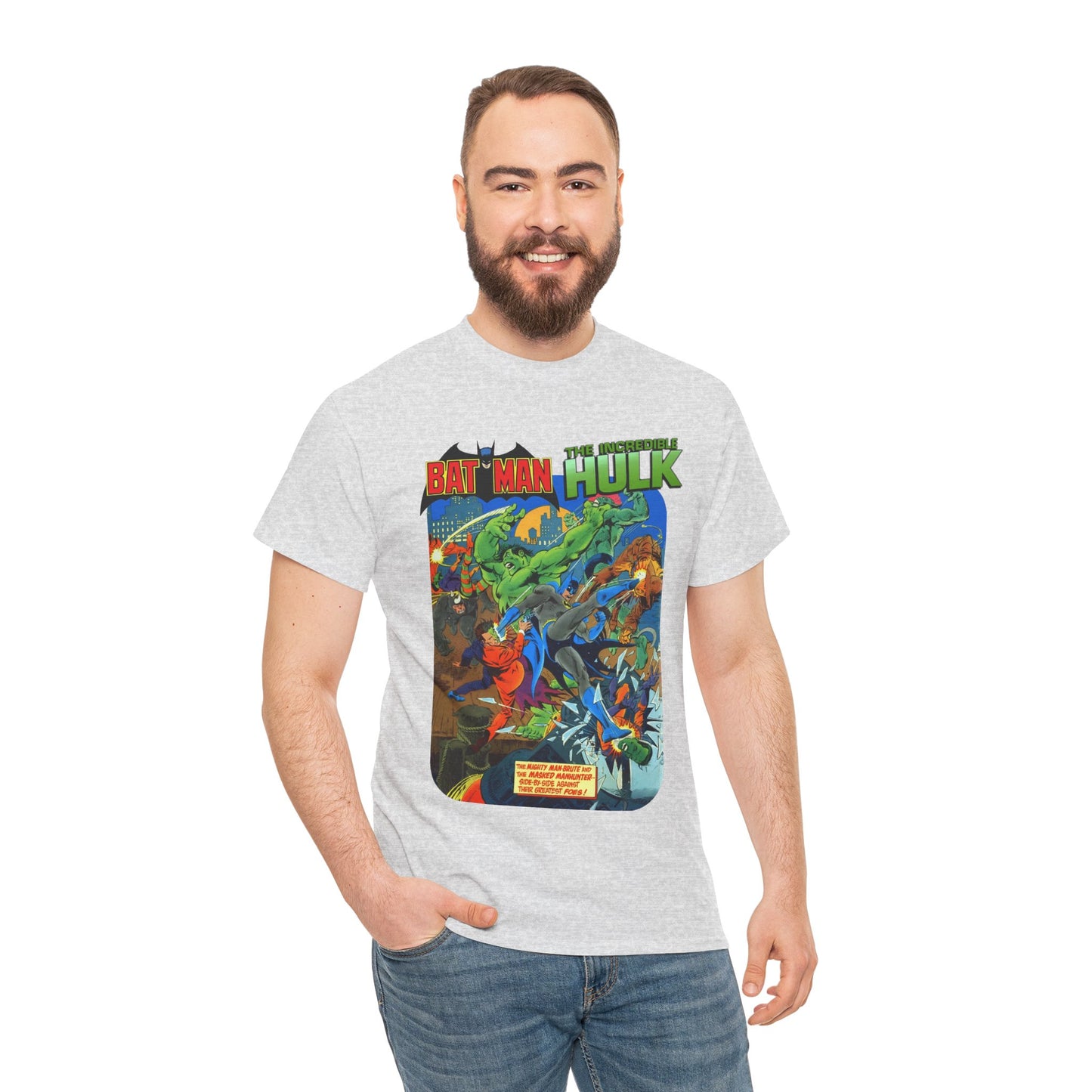 Batman & Incredible Hulk T-Shirt - DC/Marvel Comics 1970s Team-Up - Two-Face & Leader - Retro Art