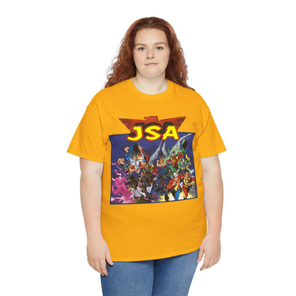 JSA T-Shirt - Carlos Pacheco Art - Green Lantern, Power Girl, Hawkgirl, Black Adam, Flash, Dr Fate, Hawkman - DC Comics - Justice Society of America