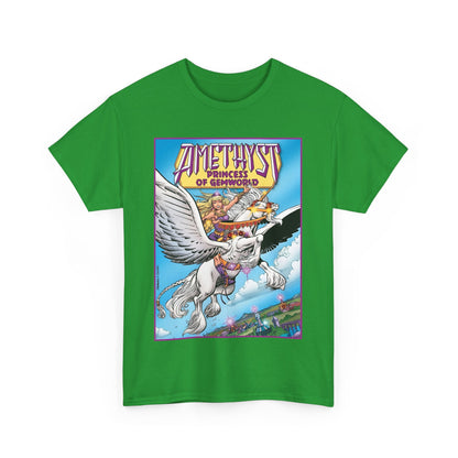Amethyst Princess of Gemworld T-Shirt - George Perez Art - DC Comics 1980s Series - Riding a Unicorn