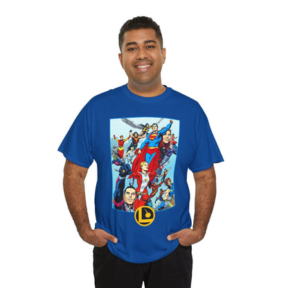 Legion of Super-Heroes T-Shirt - Gary Frank Art - Superman, Saturn Girl, Cosmic Boy, Dawnstar, Brainiac 5, Phantom Girl, Wildfire, Blok, Lightning Lad, Timber Wolf - LOSH - DC Comics