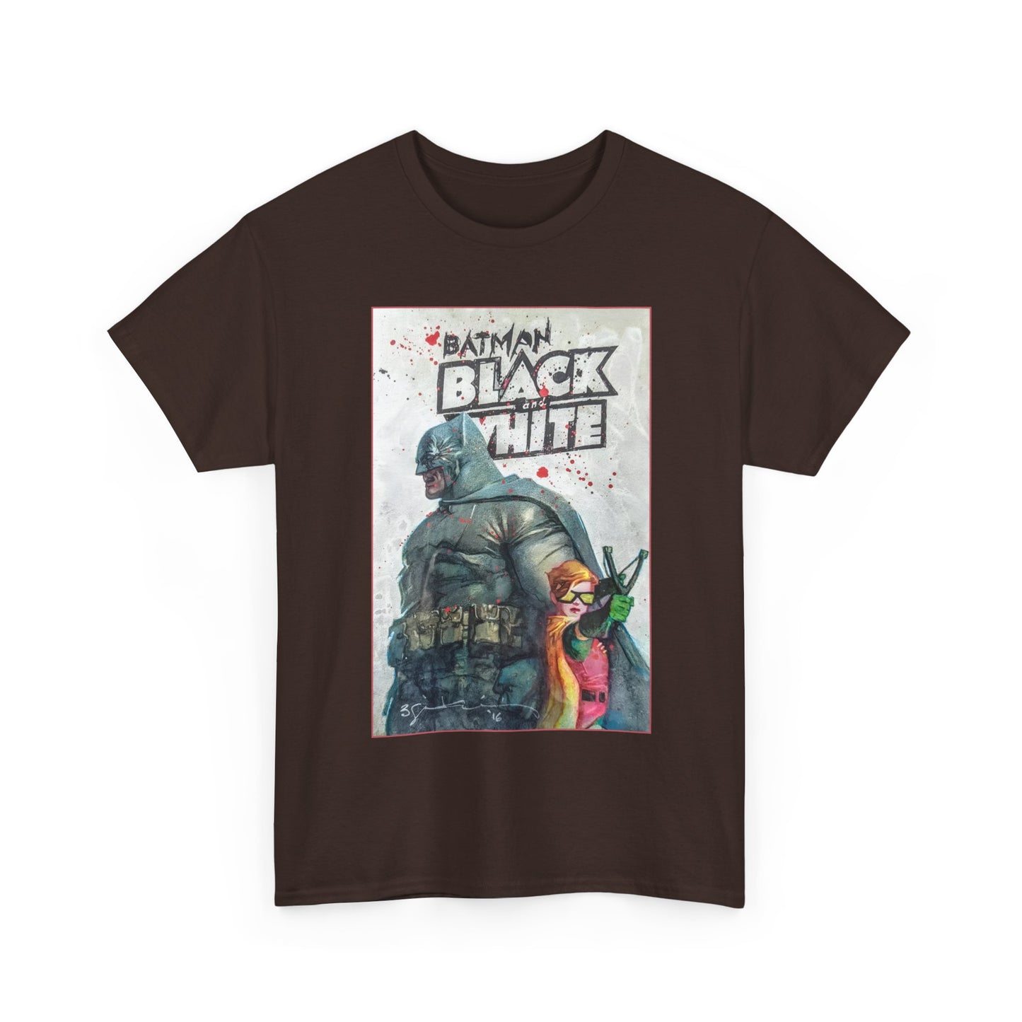 Batman: Black & White T-Shirt - Bill Sienkiewicz Art - Dark Knight Returns - Batman & Robin (Carrie Kelley) - DC Comics