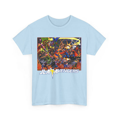 Avengers Vs JLA T-Shirt - Stunning George Perez Art - Marvel & DC Comics Crossover - Thor, Superman, Wonder Woman, Hercules, Iron Man, Batman, Black Canary, Scarlet Witch, Wonder Man, Martian Manhunter