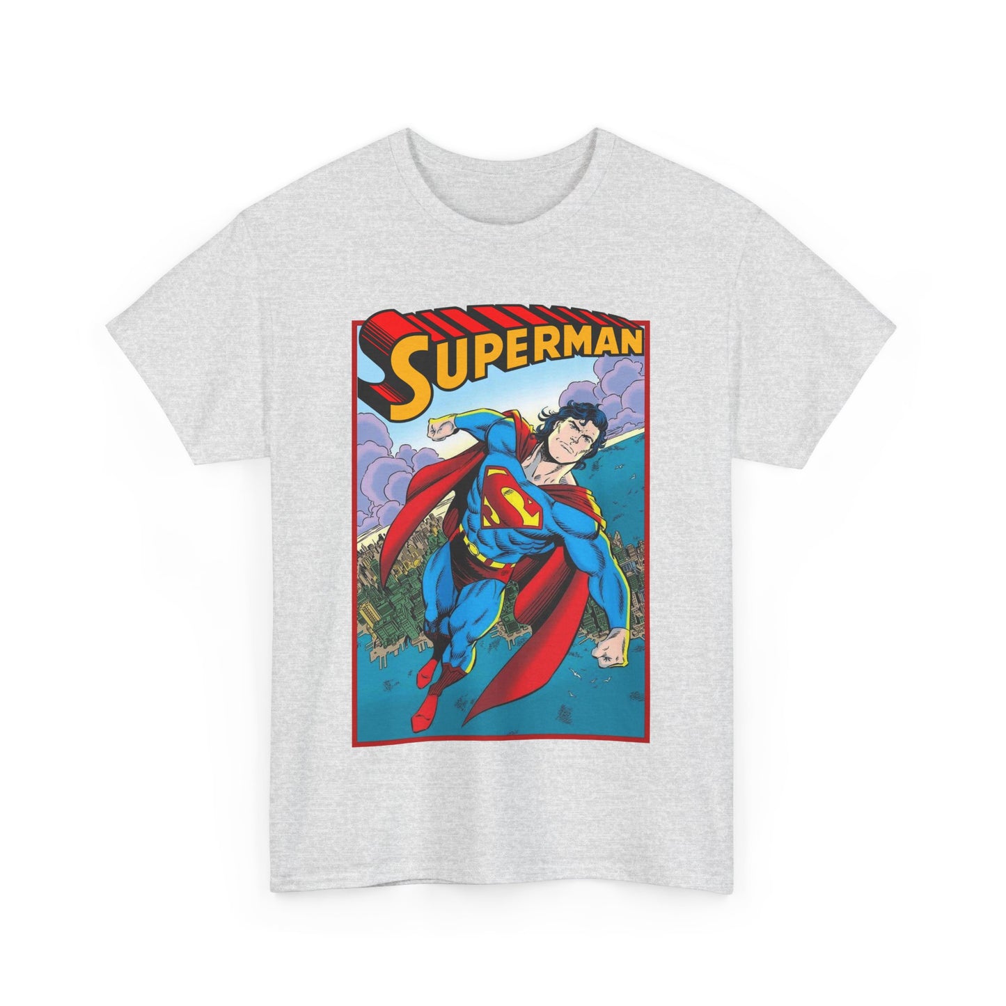 Superman T-Shirt - Tom Grummett Art - DC Comics - Metropolis, Man of Steel Flying Through the Sky - Post-Reign of the Supermen Storyline Artwork