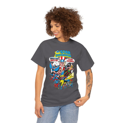 All-Star Squadron T-Shirt - Jerry Ordway Art - Uncle Sam, Hawkman, Superman, Liberty Belle, Black Condor, the Ray, Batman, Plastic Man - JSA Link - DC Comics