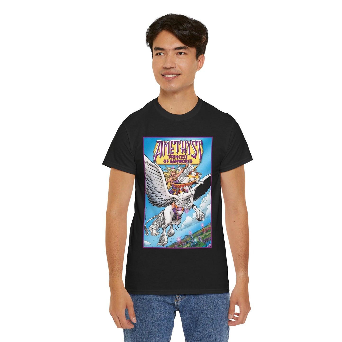 Amethyst Princess of Gemworld T-Shirt - George Perez Art - Riding Her Pegasus - DC Comics