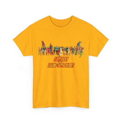 Superboy & Legion of Super-Heroes T-Shirt - 1970s DC Comics Art - Saturn Girl, Lightning Lad, Brainiac 5, Supergirl, Dawnstar, Mon-El, Bouncing Boy, Wildfire - LOSH