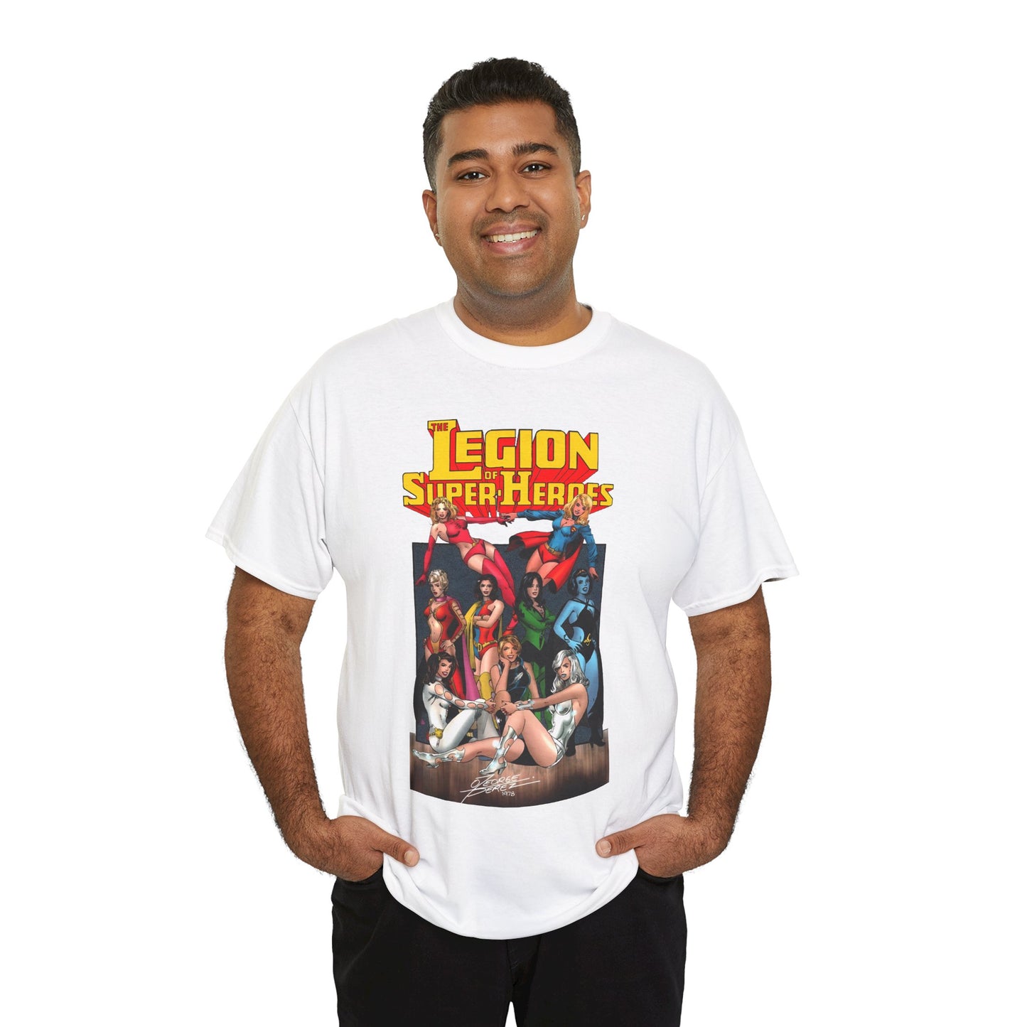 Legion of Super-Heroes T-Shirt - George Perez Art - Saturn Girl, Supergirl, Dream Girl, Shadow Lass, Phantom Girl - The Super Woman of LOSH - DC Comics