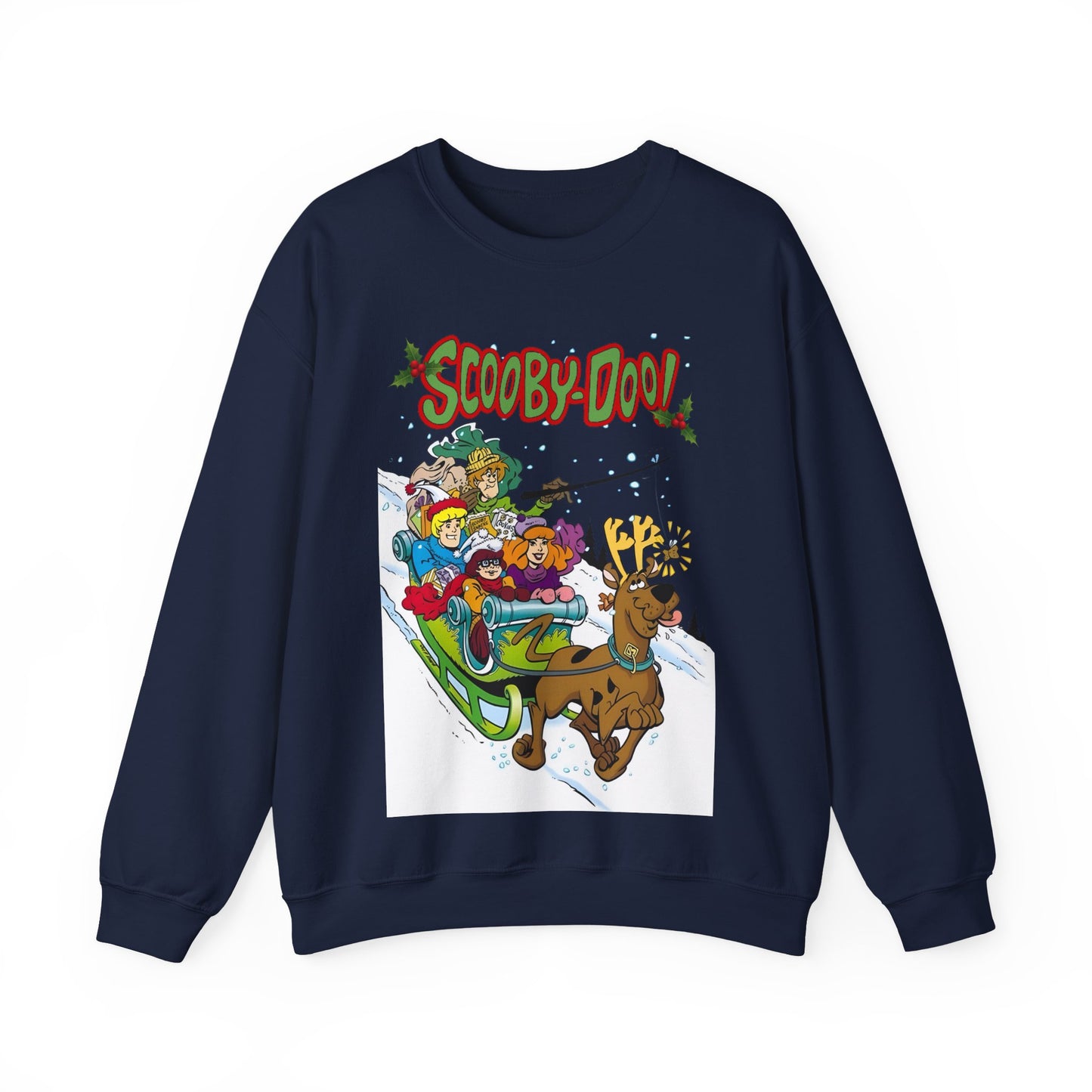 Scooby Doo Christmas Crewneck Sweatshirt - Shaggy, Daphne, Velma, Fred Sleighing Through the Snow