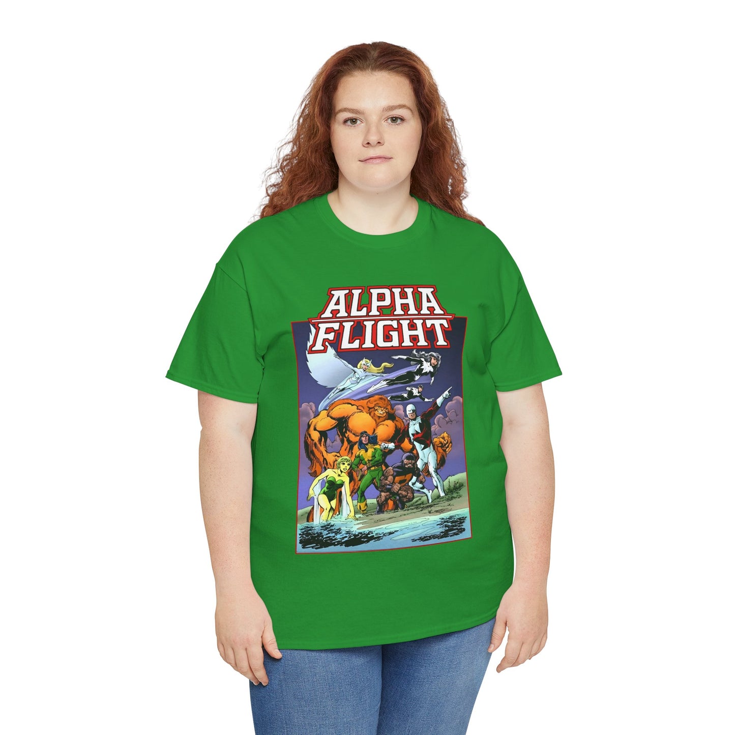 Alpha Flight T-Shirt - John Byrne Art - Guardian, Aurora, Northstar, Shaman, Snowbird, Puck - Marvel Comics - Canada's Super-Team