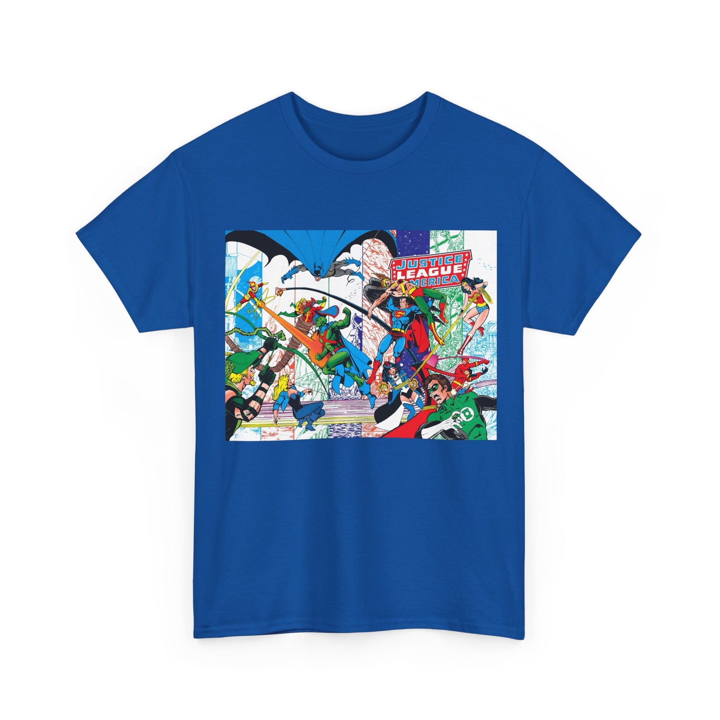 Justice League of America #200 T-Shirt - George Perez Art - Superman, Batman, Zatanna, Wonder Woman, Elongated Man, Martian Manhunter, Black Canary, Atom, Firestorm - DC Comics