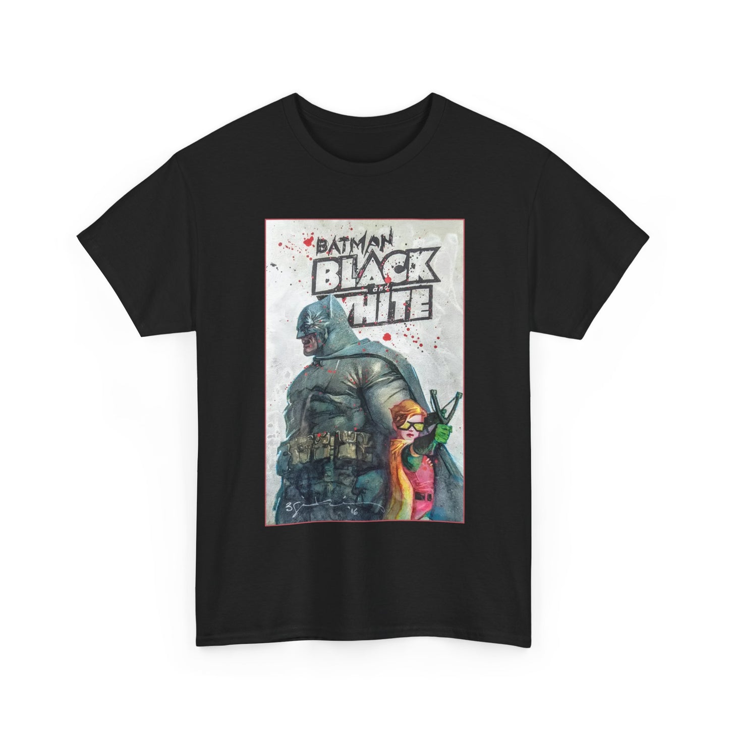 Batman: Black & White T-Shirt - Bill Sienkiewicz Art - Dark Knight Returns - Batman & Robin (Carrie Kelley) - DC Comics