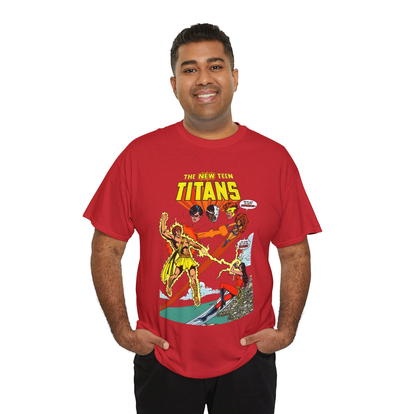 New Teen Titans T-Shirt - George Perez Art - Wonder Girl & Starfire Vs Hyperion - DC Comics
