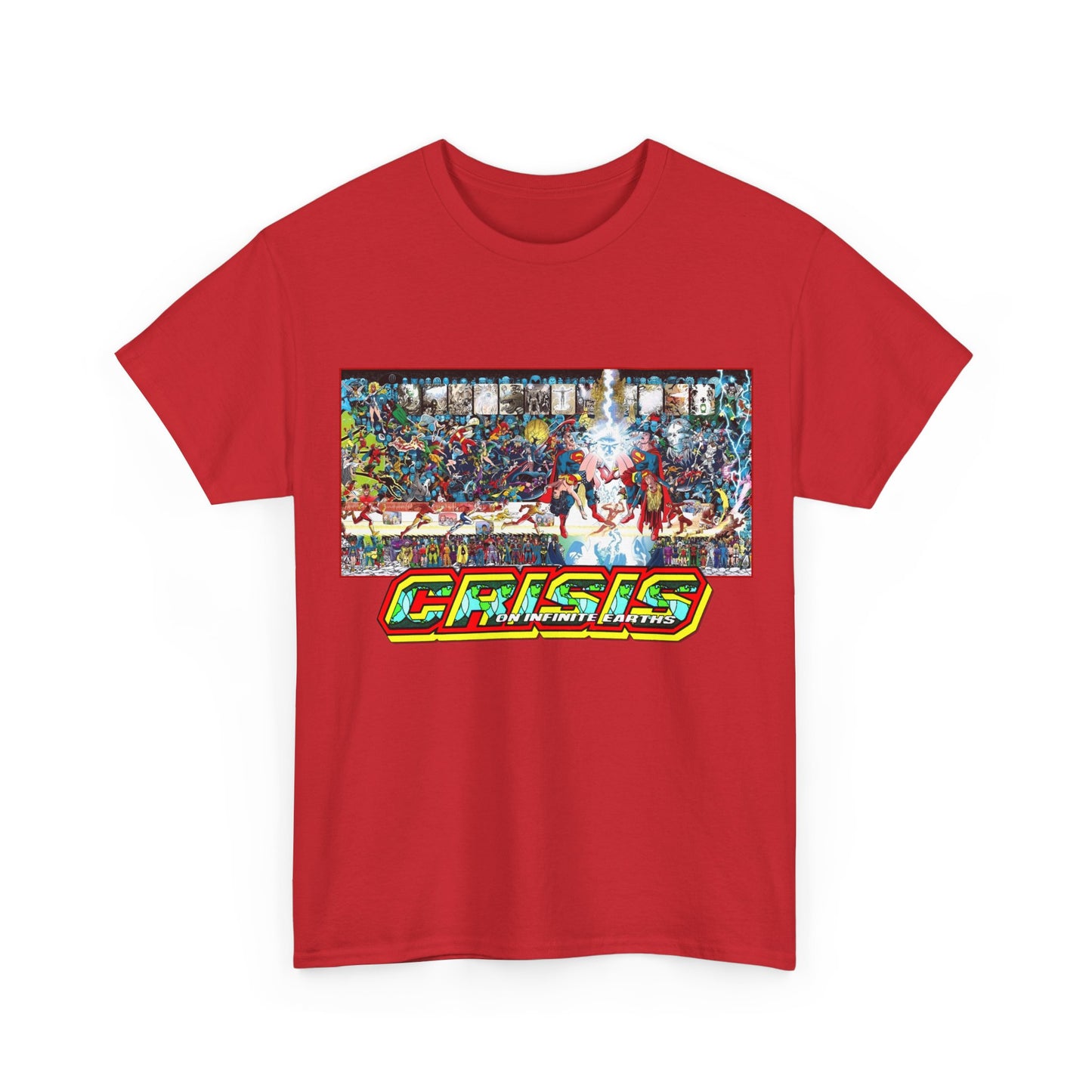 Crisis on Infinite Earths T-Shirt - Jerry Ordway/George Perez Art - Updated 2025 Poster Art - Superman, Wonder Woman, Supergirl, Flash, Harbinger, Pariah, Obsidian, Firestorm - DC Comics