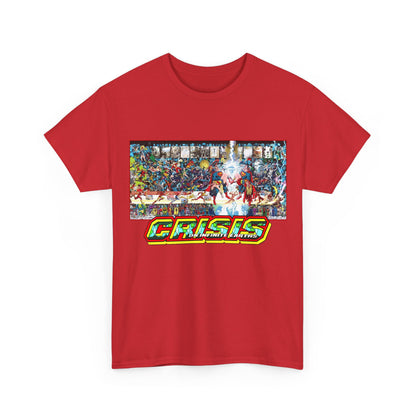Crisis on Infinite Earths T-Shirt - Jerry Ordway/George Perez Art - Updated 2025 Poster Art - Superman, Wonder Woman, Supergirl, Flash, Harbinger, Pariah, Obsidian, Firestorm - DC Comics