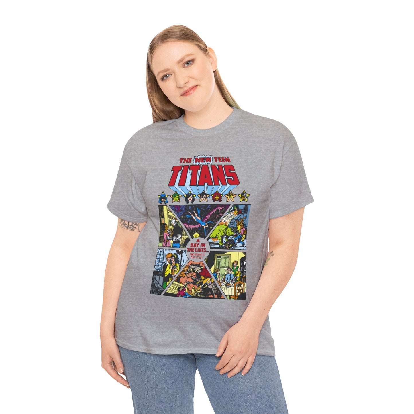 New Teen Titans T-Shirt - George Perez Art - #8 Cover - A Day in the Life - Robin, Wonder Girl, Cyborg, Starfire, Raven, Changeling, Kid Flash - DC Comics