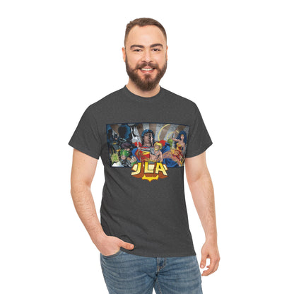 Justice League T-Shirt - Kevin Maguire Art - Superman, Wonder Woman, Batman, Flash, Aquaman, Martian Manhunter, Green Lantern - 90s Lineup - DC Comics