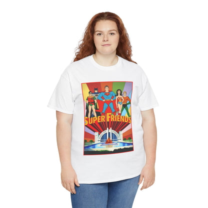 Super Friends T-Shirt - Batman, Superman, Wonder Woman, Robin - Hanna-Barbera Cartoon - DC Comics - Hall of Justice