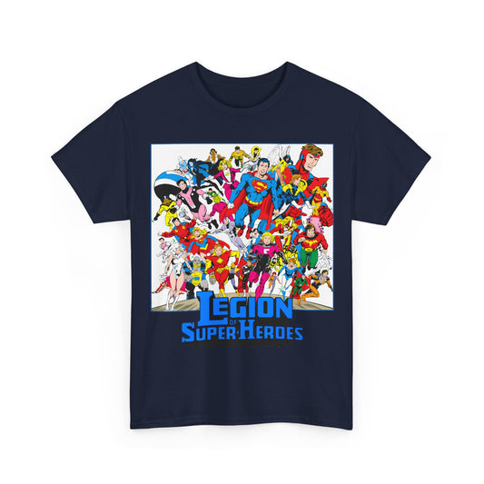 Legion of Super-Heroes T-Shirt - Greg Laroque Art - Who's Who in DC Comics - Superboy, Cosmic Boy, Dream Girl, Dawnstar, Supergirl, Sun Boy, Wildfire, Element Lad, Invisible Kid, Saturn Girl, Lightning Lad - DC Comics