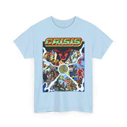 Crisis on Infinite Earths T-Shirt - George Perez Art - #3 Cover - Monitor, Flash, Starfire, Brainiac 5, Dream Girl - DC Comics