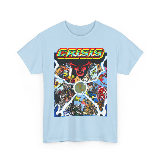 Crisis on Infinite Earths T-Shirt - George Perez Art - #3 Cover - Monitor, Flash, Starfire, Brainiac 5, Dream Girl - DC Comics
