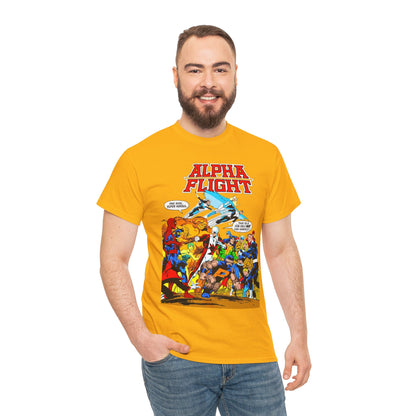 Alpha Flight T-Shirt - John Byrne Art - Sasquatch, Aurora, Northstar, Guardian, Puck, Shaman, Snowbird - Canada's Super Team - Marvel Comics