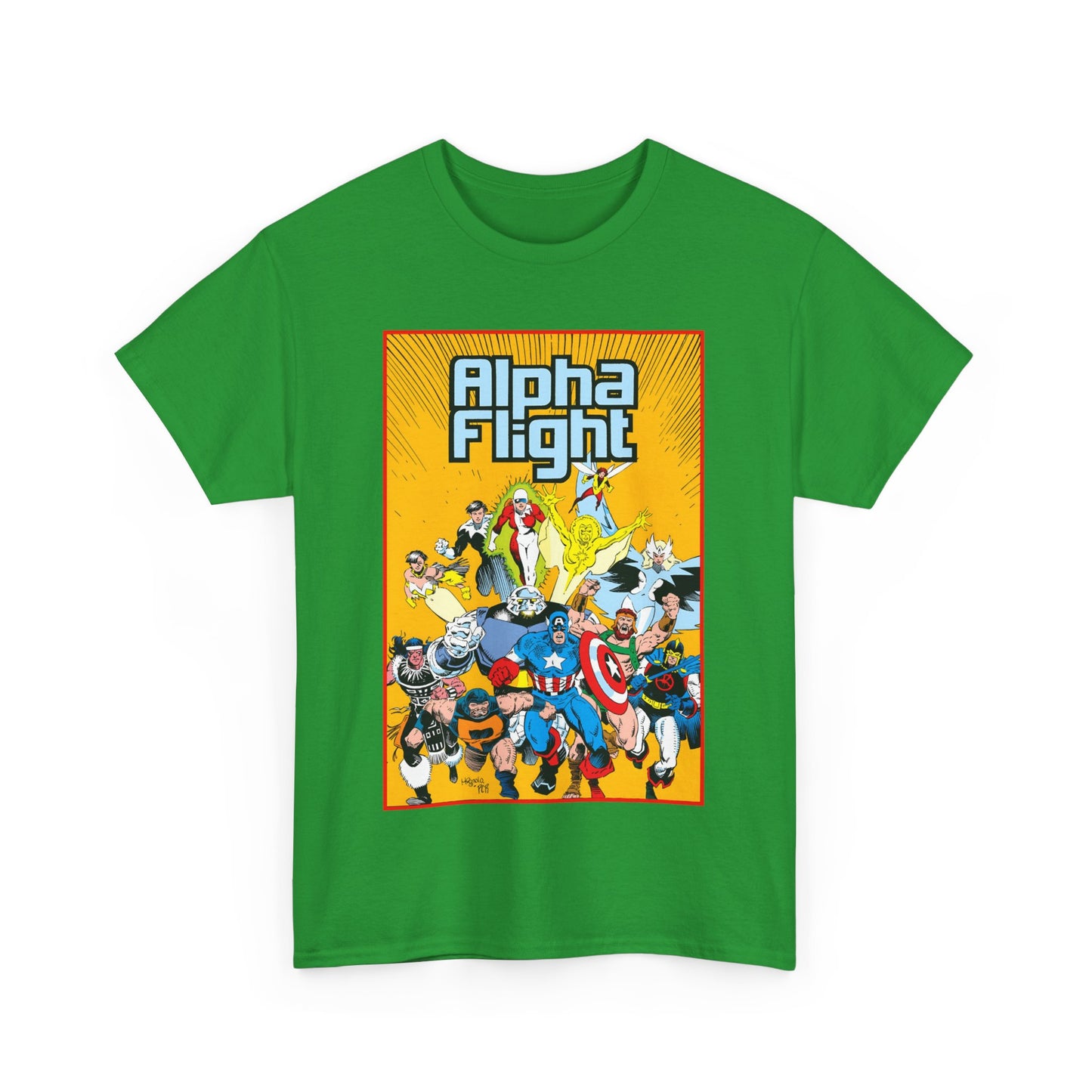 Alpha Flight T-Shirt - Mike Mignola Art - Northstar, Aurora, Snowbird, Shaman, Puck - Avengers: Captain America, Captain Marvel, Hercules, Black Knight - Marvel Comics