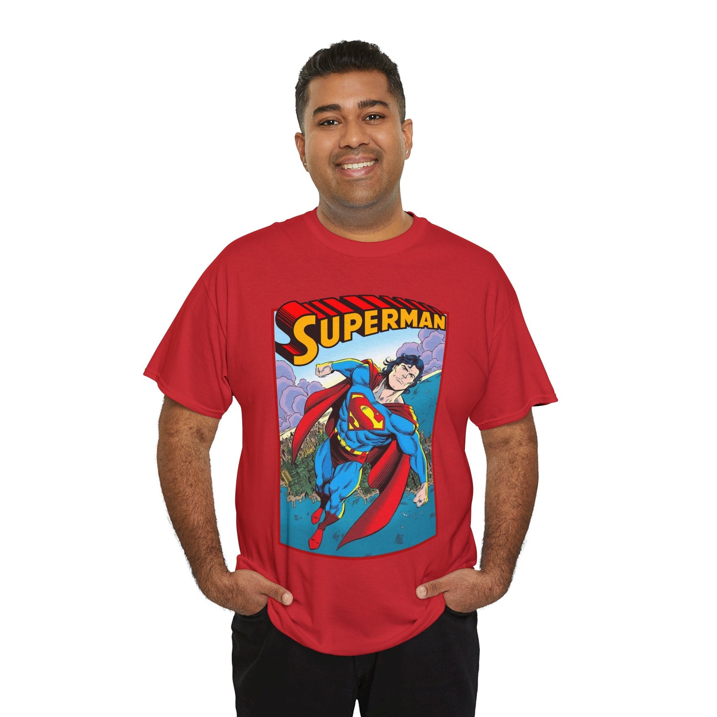 Superman T-Shirt - Tom Grummett Art - DC Comics - Metropolis, Man of Steel Flying Through the Sky - Post-Reign of the Supermen Storyline Artwork