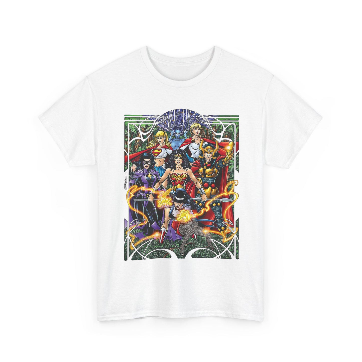 Justice League of Amazons T-Shirt - George Perez Art - Wonder Woman, Zatanna, Supergirl, Power Girl, Huntress, Big Barda - JLA - DC Comics