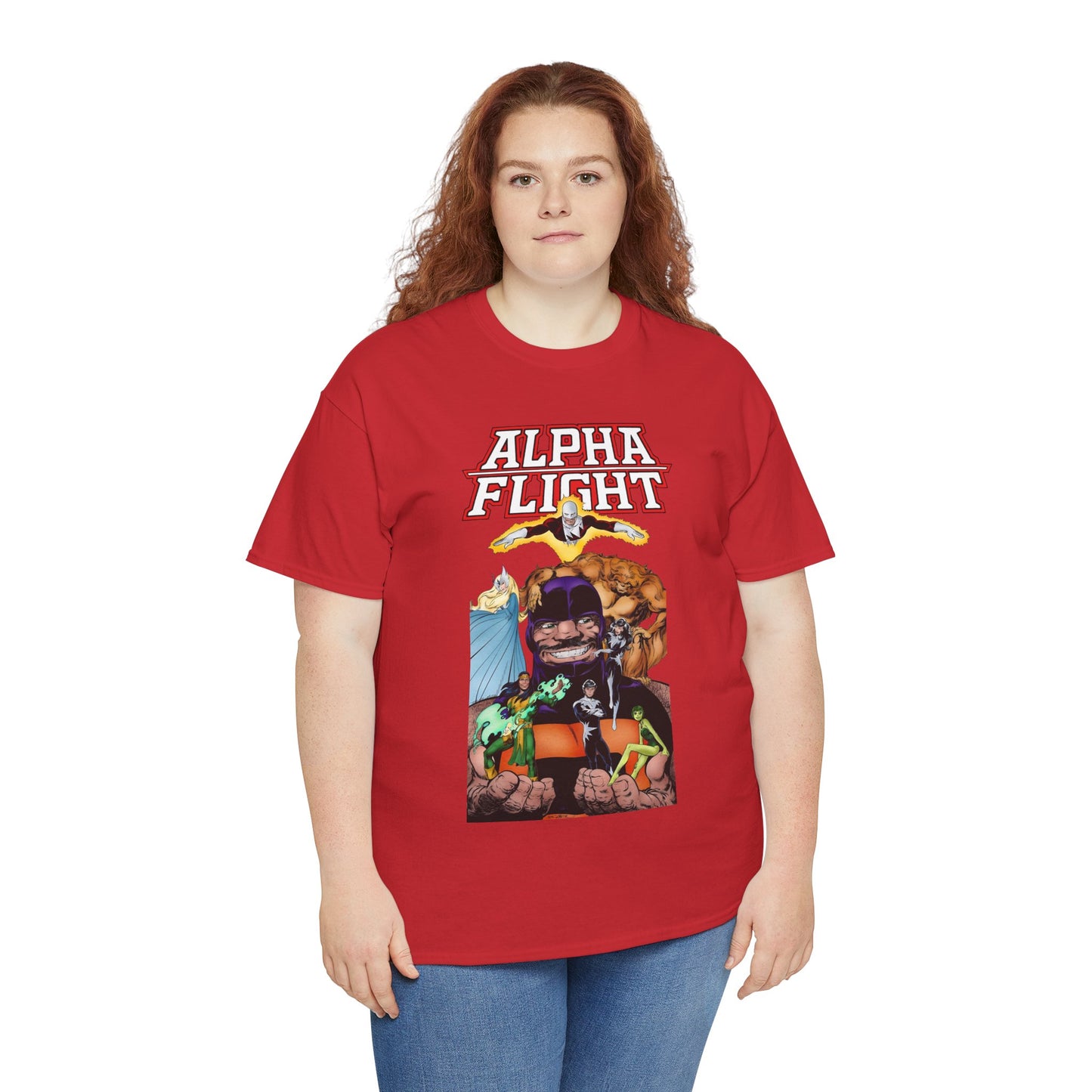 Alpha Flight T-Shirt - John Byrne Art - Guardian, Aurora, Northstar, Shaman, Snowbird, Puck - Marvel Comics