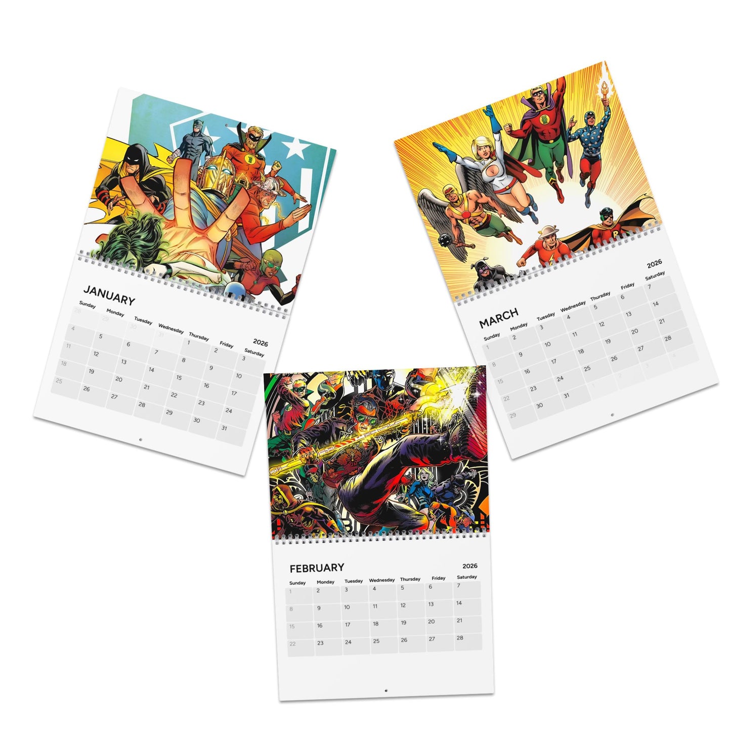 JSA Calendar (2026) - Justice Society of America - Dr Fate, Huntress, Hawkman, Green Lantern, Power Girl, Wildcat - DC Comics