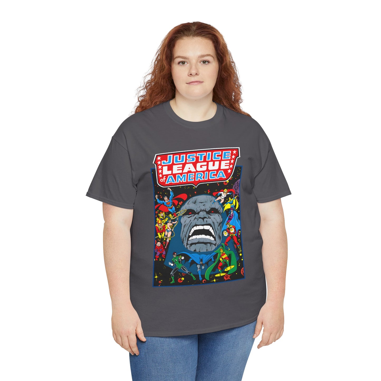 Justice League of America T-Shirt - George Perez Art - JLA/JSA/New Gods Crossover - Darkseid, Orion, Mr Miracle, Huntress, Firestorm, Dr Fate - DC Comics