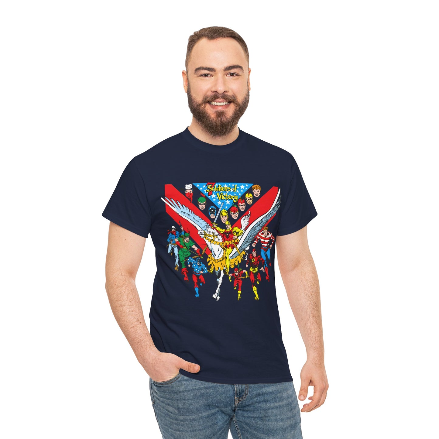 7 Soldiers of Victory T-Shirt - Speedy, Vigilante, Green Arrow, Stripesy, Crimson Avenger, Star-Spangled Kid - Golden Age Heroes of the DC Universe