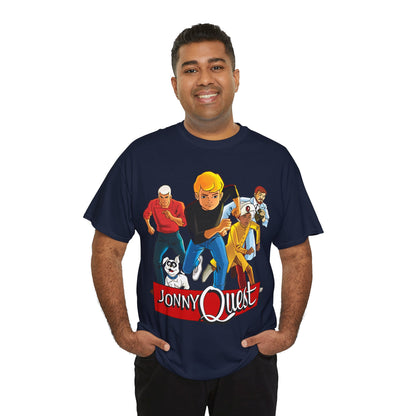 Jonny Quest T-Shirt - Popular Hanna-Barbera Cartoon Characters from the 1960s Adventure TV Show - Dr Benton, Hadji, Race Bannon, Bandit the Dog