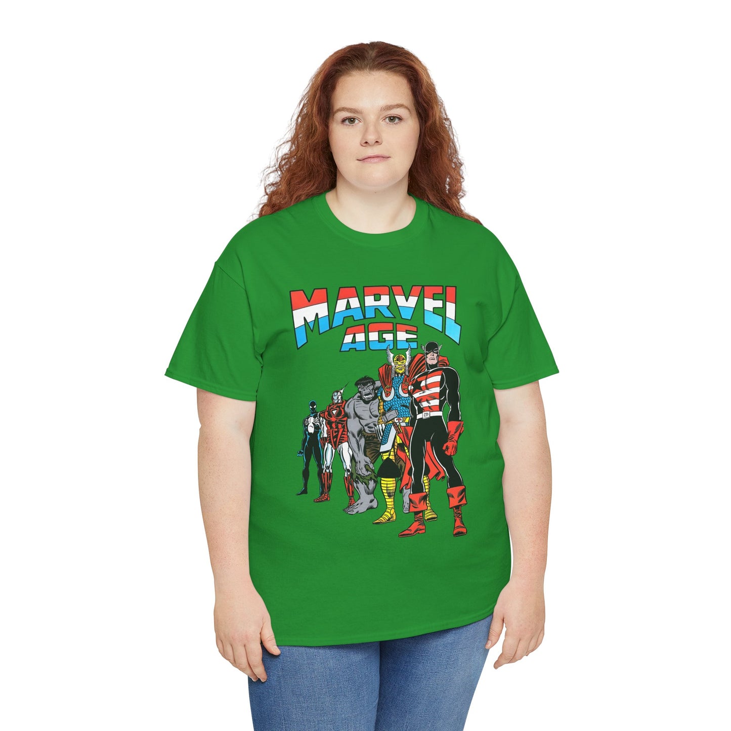 Marvel Age T-Shirt - Captain America, Thor, Incredible Hulk, Iron Man, Spider-Man - New Looks for the 80s