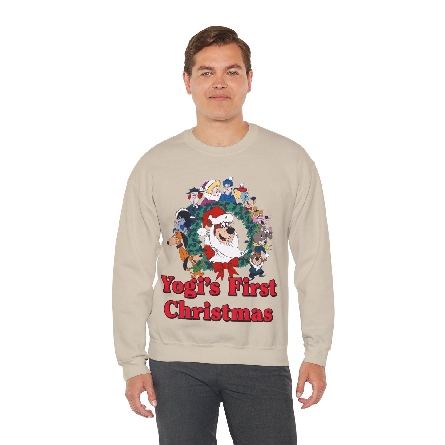Yogi's First Christmas Crewneck Sweatshirt - Hanna-Barbera TV Holiday Special - Snagglepuss, Huckleberry Hound, Ranger Smith