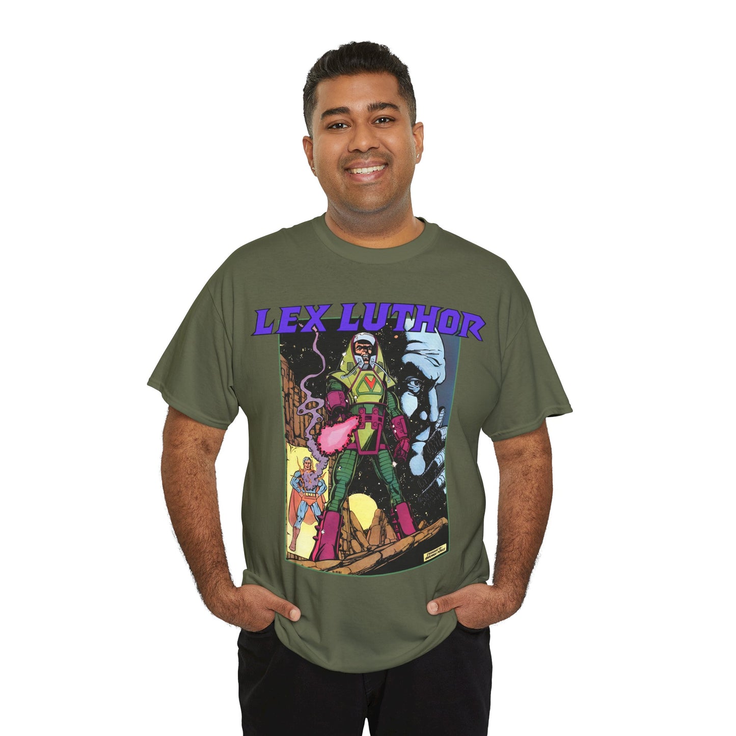 Lex Luthor T-Shirt - George Perez Art - 1980s DC Comics - Action Comics Armor - Inspiration for Super Powers Figure - Superman Enemy