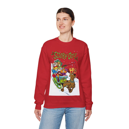 Scooby Doo Christmas Crewneck Sweatshirt - Shaggy, Daphne, Velma, Fred Sleighing Through the Snow