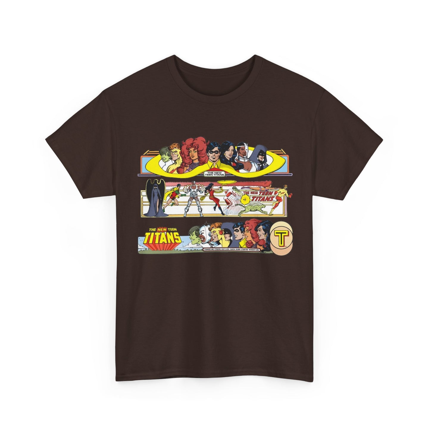New Teen Titans T-Shirt - George Perez Art - 1980s Promotional Banners - Robin, Wonder Girl, Cyborg, Starfire - DC Comics