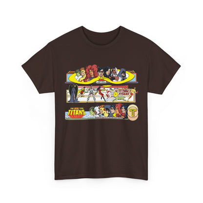 New Teen Titans T-Shirt - George Perez Art - 1980s Promotional Banners - Robin, Wonder Girl, Cyborg, Starfire - DC Comics