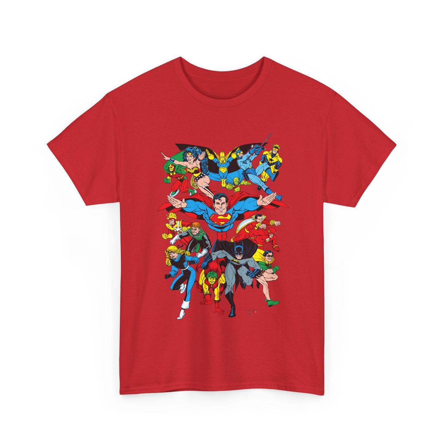 DC Legends T-Shirt - Linda Medley, Arthur Adams Art - Superman, Wonder Woman, Batman, Creeper, Black Canary, Guy Gardner, Blue Beetle, Booster Gold, Dr. Fate, Flash - DC Comics