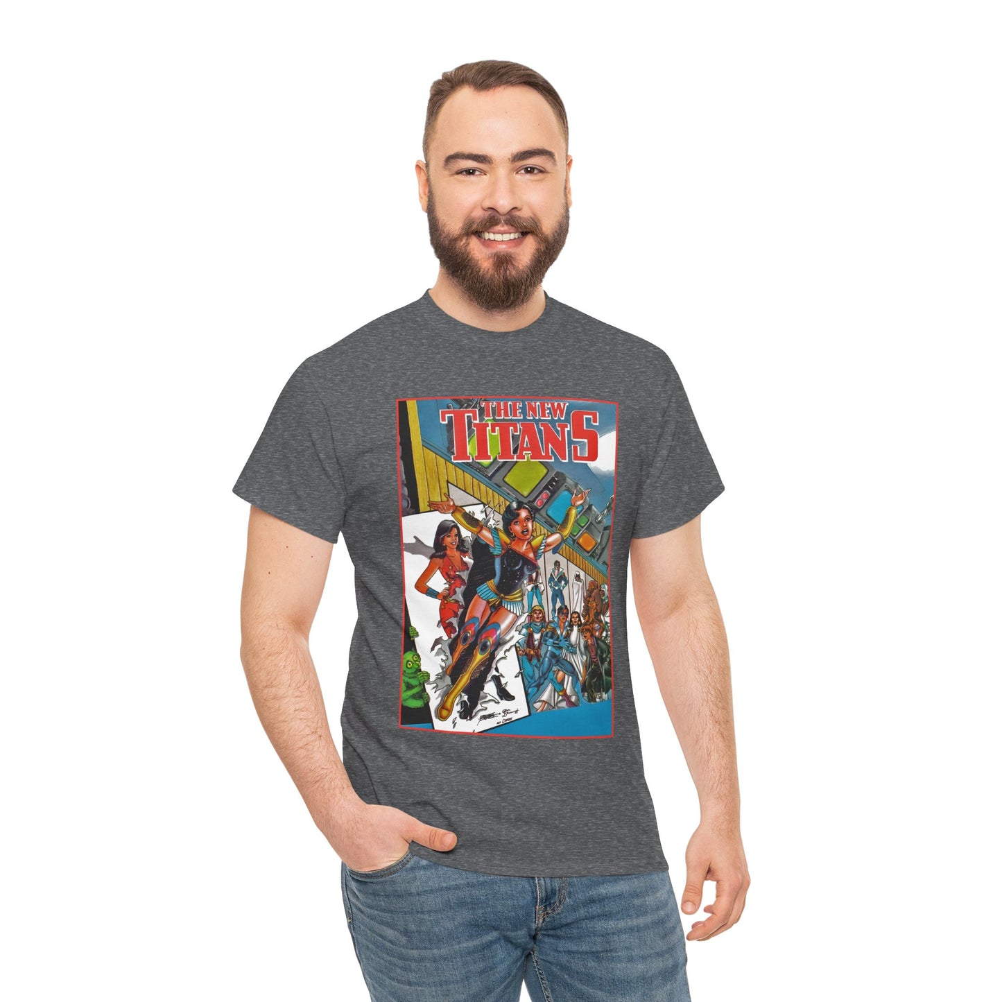 New Titans T-Shirt - George Perez Art - Troia 1st Appearance - Nightwing, Cyborg, Starfire, Raven, Jericho, Changeling - DC Comics