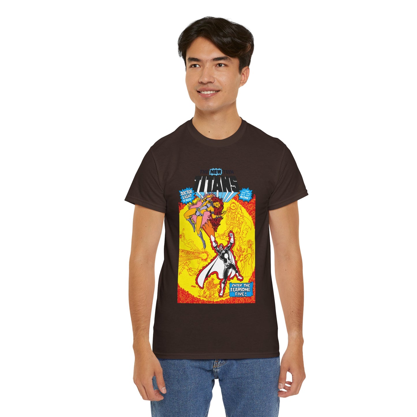 New Teen Titans T-Shirt - George Perez Art - #3 Cover Art - Dr. Light & the Fearsome Five Vs Starfire & the Teen Titans - DC Comics