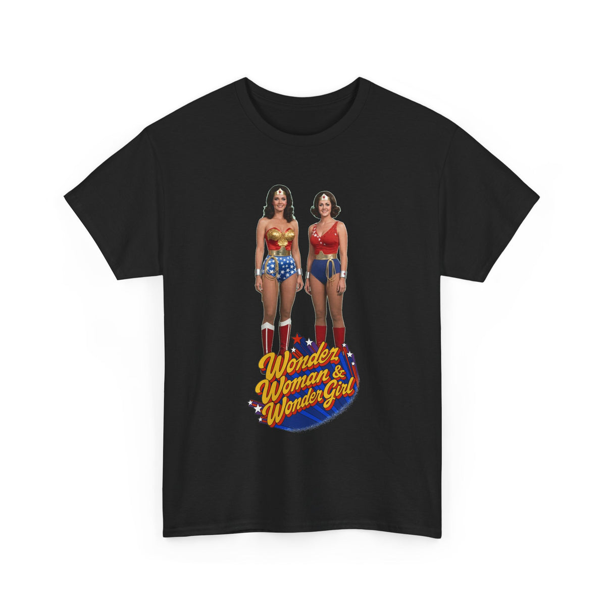 Wonder Woman & Wonder Girl T-Shirt - Lynda Carter Retro 1970s TV Show - DC Comics