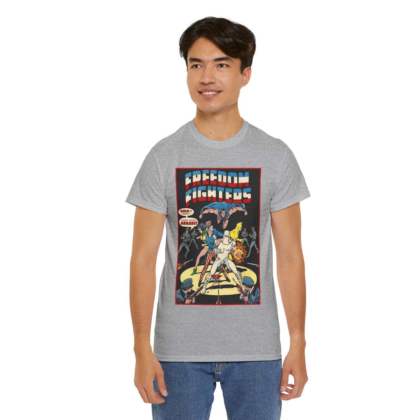 Freedom Fighters T-Shirt - 70s Series - Uncle Sam, The Ray, Phantom Lady, Doll Man, Black Condor, Human Bomb - DC Comics