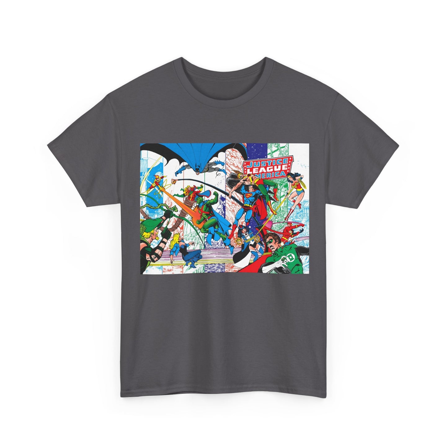 Justice League of America #200 T-Shirt - George Perez Art - Superman, Batman, Zatanna, Wonder Woman, Elongated Man, Martian Manhunter, Black Canary, Atom, Firestorm - DC Comics