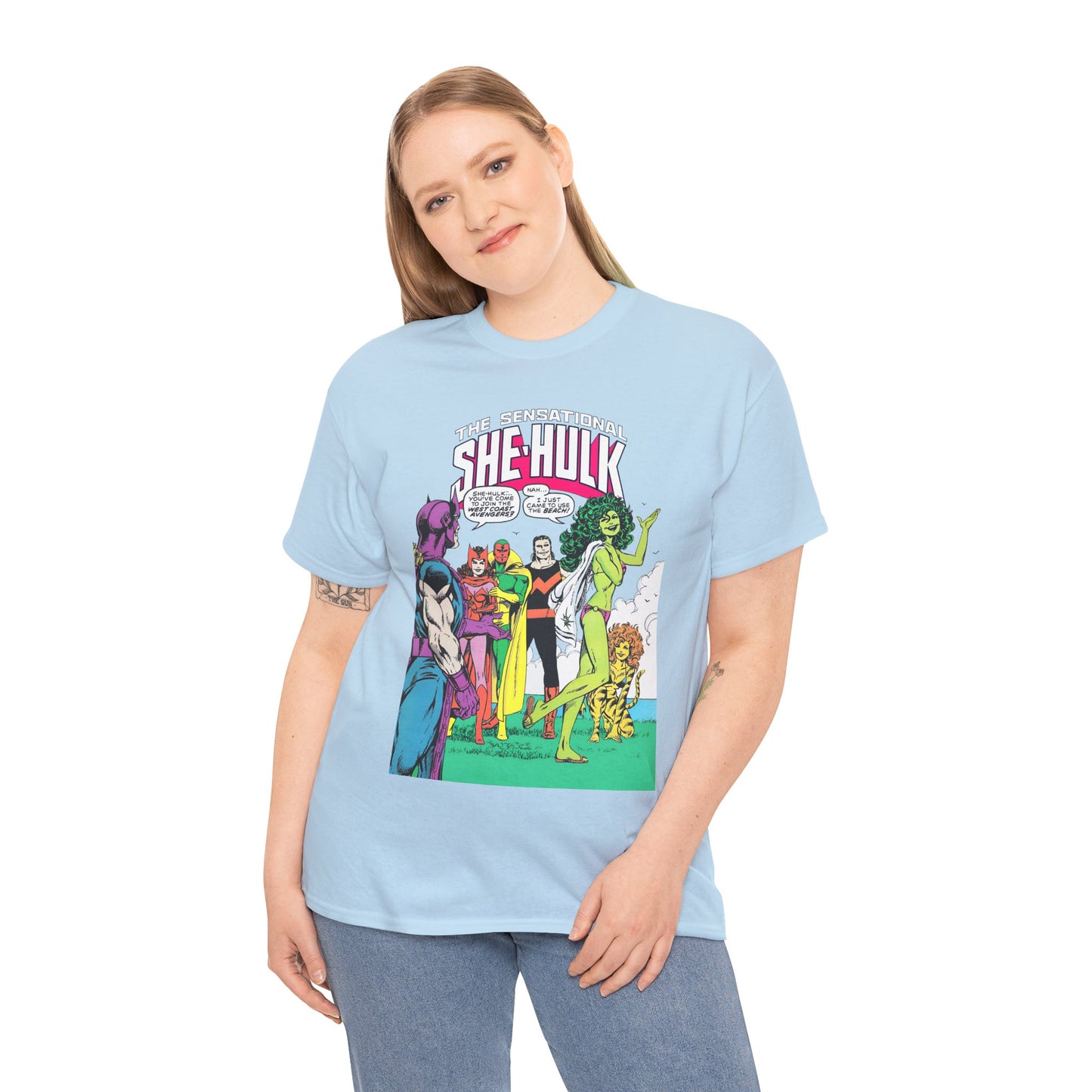 She-Hulk T-Shirt - John Byrne Art - West Coast Avengers Appearance - Hawkeye, Scarlet Witch, Wonder Man, Vision, Tigra - Marvel Comics